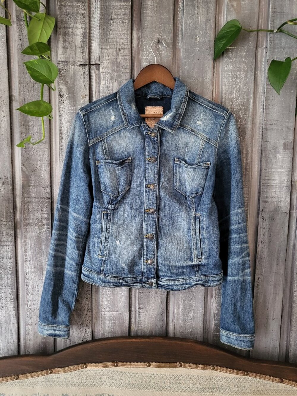 Guess Vintage Distressed Stretch Denim Jean Jacket S